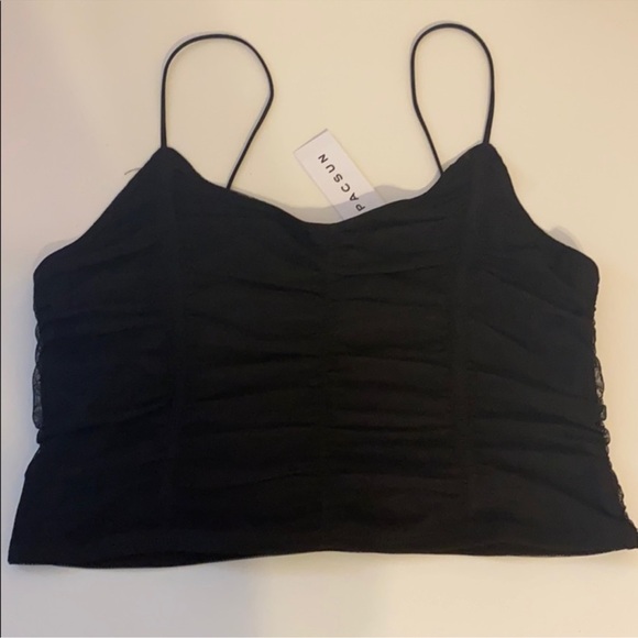 NWT PACSUN BLACK RUCHED MESH TANK TOP - Picture 1 of 4